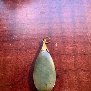 Vintage 14K Gold Bail Jade Teardrop Pendent - 1.75 in L x 0.60 in W